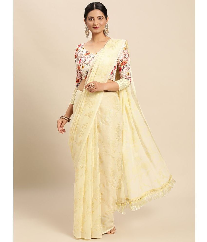     			Rekha Maniyar Fashions - Yellow Chiffon Saree With Blouse Piece ( Pack of 1 )