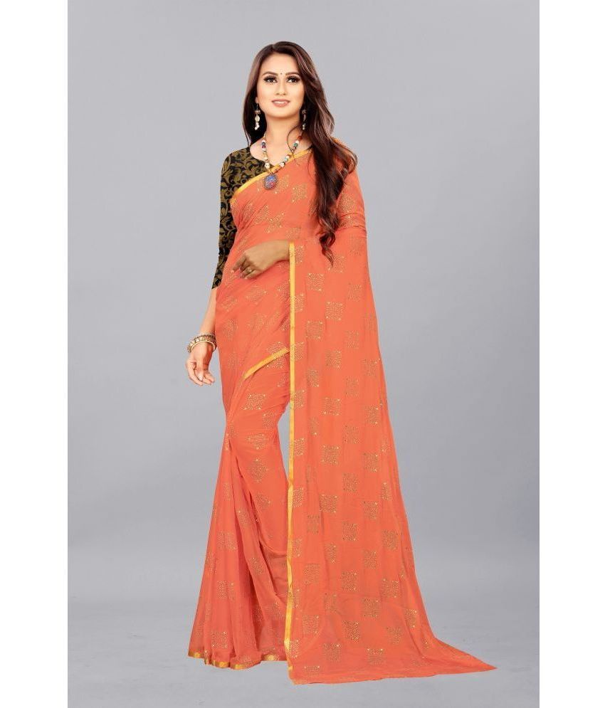     			Rhey - Fluorescent Orange Chiffon Saree With Blouse Piece ( Pack of 1 )