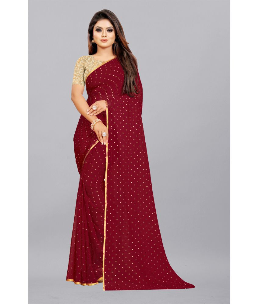     			Rhey - Maroon Chiffon Saree With Blouse Piece ( Pack of 1 )