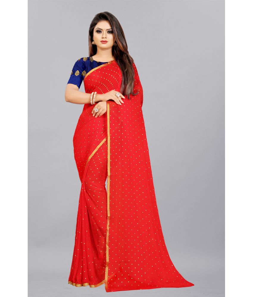     			Rhey - Red Chiffon Saree With Blouse Piece ( Pack of 1 )