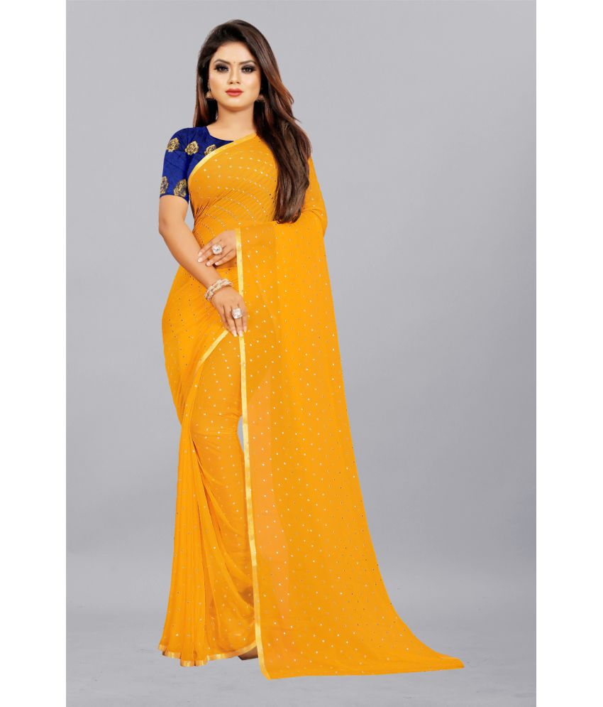     			Rhey - Yellow Chiffon Saree With Blouse Piece ( Pack of 1 )