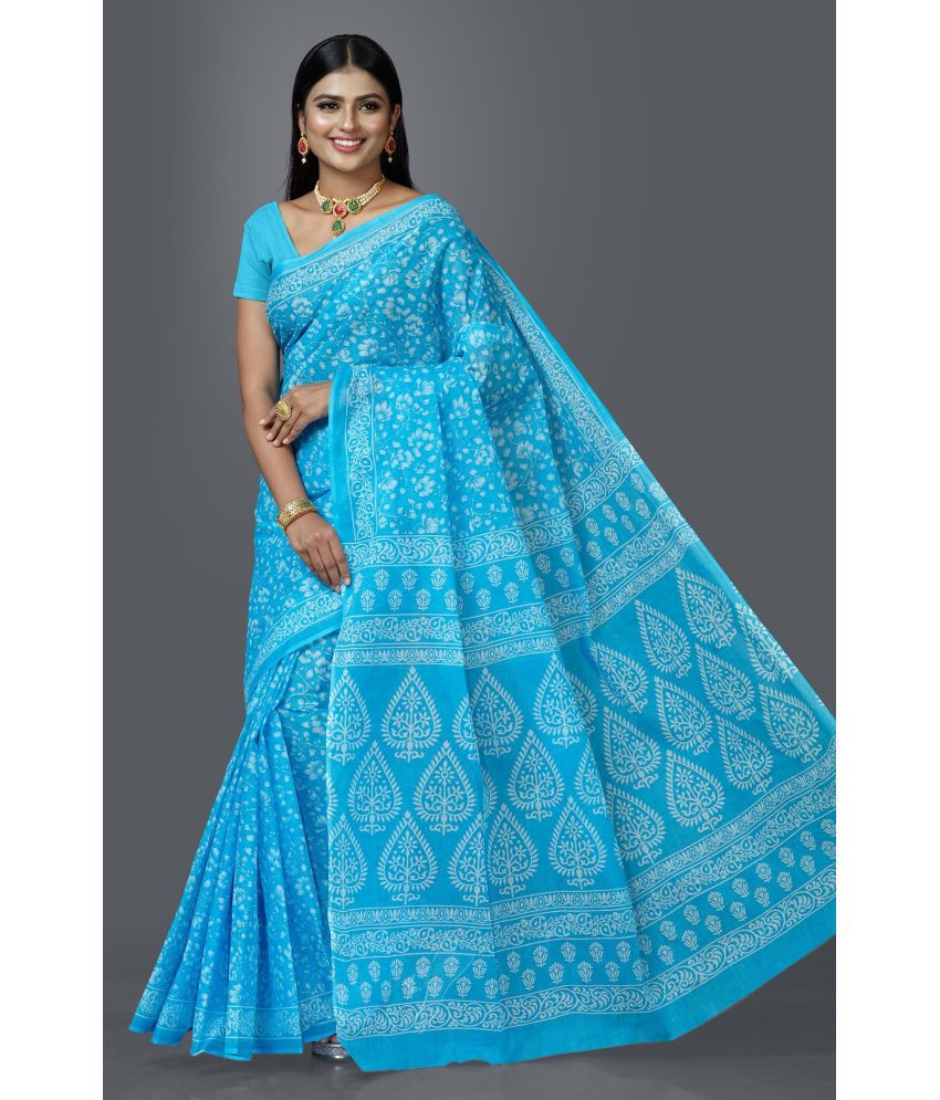     			SHANVIKA - Blue Cotton Saree Without Blouse Piece ( Pack of 1 )