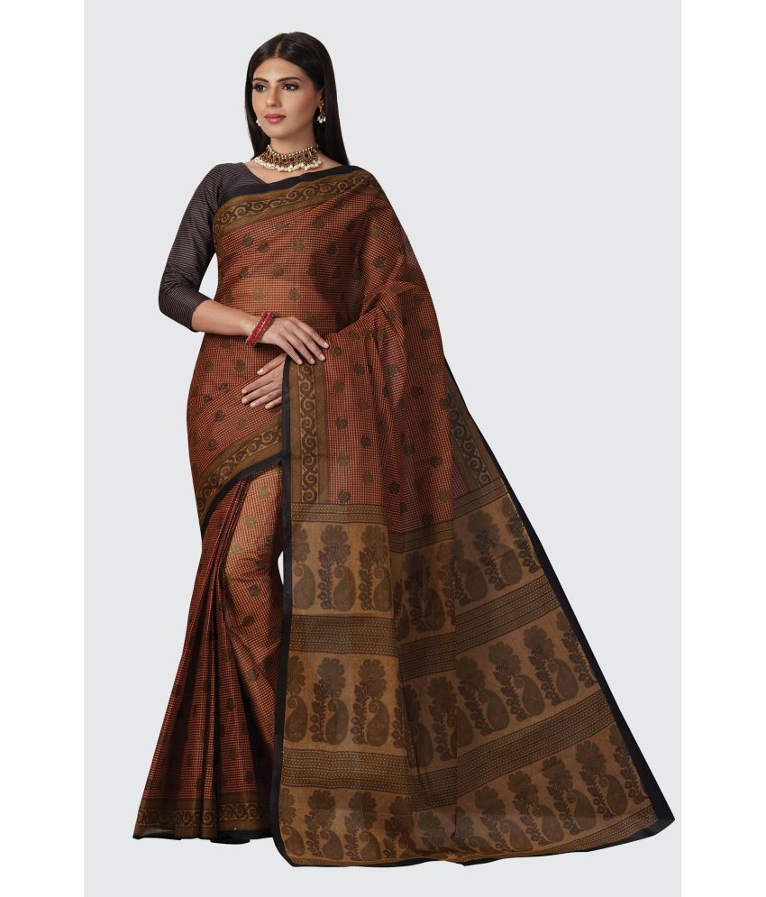     			SHANVIKA - Brown Cotton Saree With Blouse Piece ( Pack of 1 )