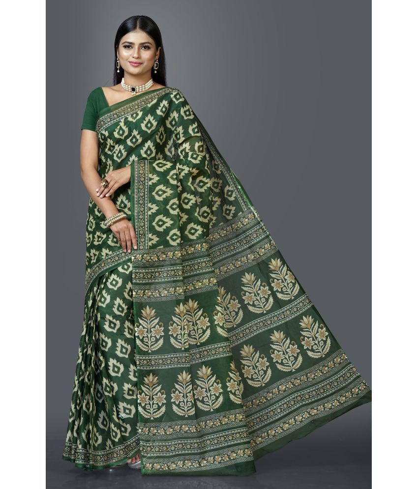     			SHANVIKA - Green Cotton Saree Without Blouse Piece ( Pack of 1 )
