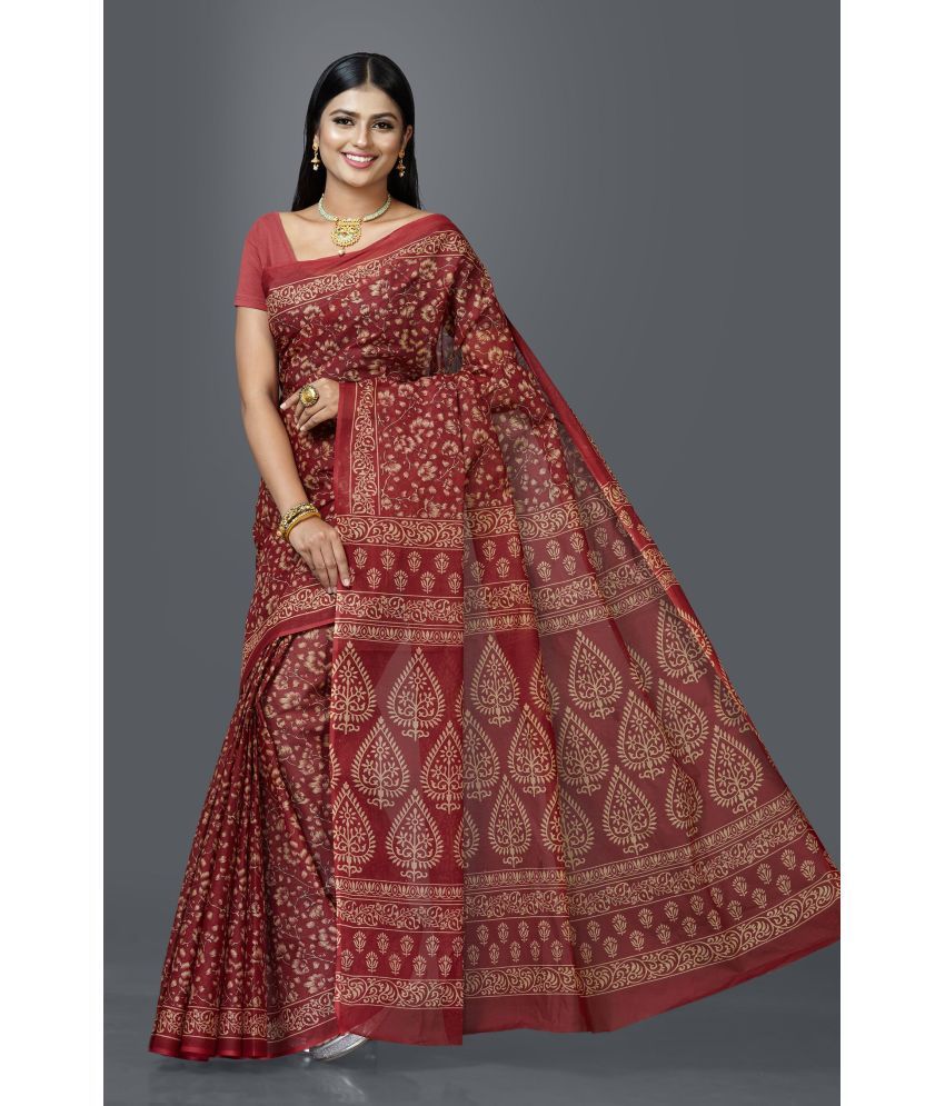     			SHANVIKA - Maroon Cotton Saree Without Blouse Piece ( Pack of 1 )