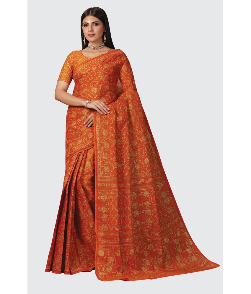     			SHANVIKA - Orange Cotton Saree With Blouse Piece ( Pack of 1 )