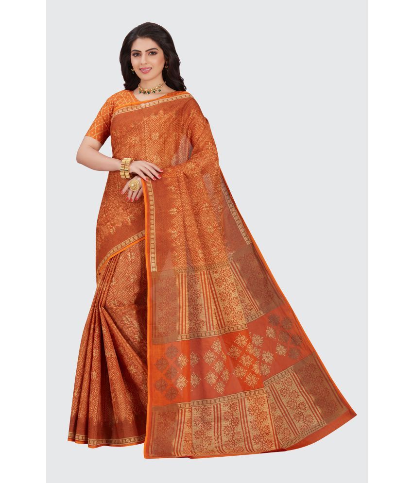     			SHANVIKA - Orange Cotton Saree With Blouse Piece ( Pack of 1 )