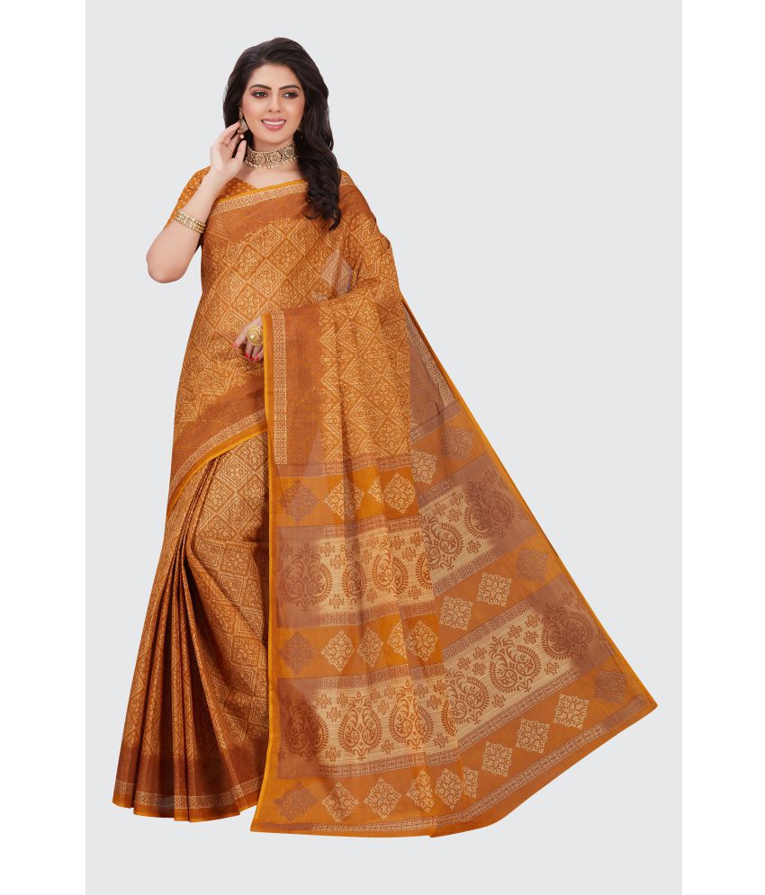     			SHANVIKA - Yellow Cotton Saree With Blouse Piece ( Pack of 1 )