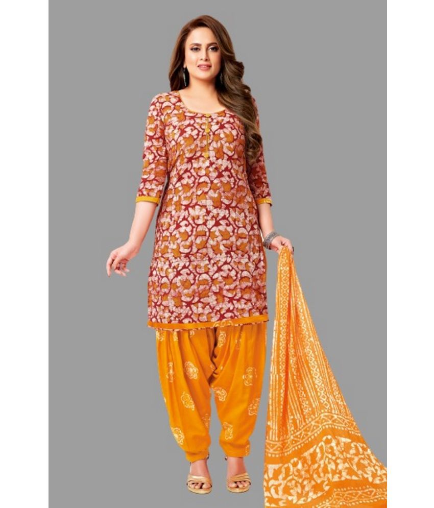     			SIMMU - Orange Straight Cotton Women's Stitched Salwar Suit ( Pack of 1 )