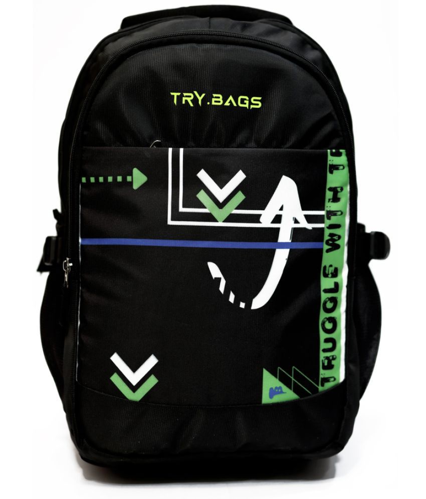     			TRYBAGS - Black Polyester Backpack With Raincover ( 35 Ltrs )