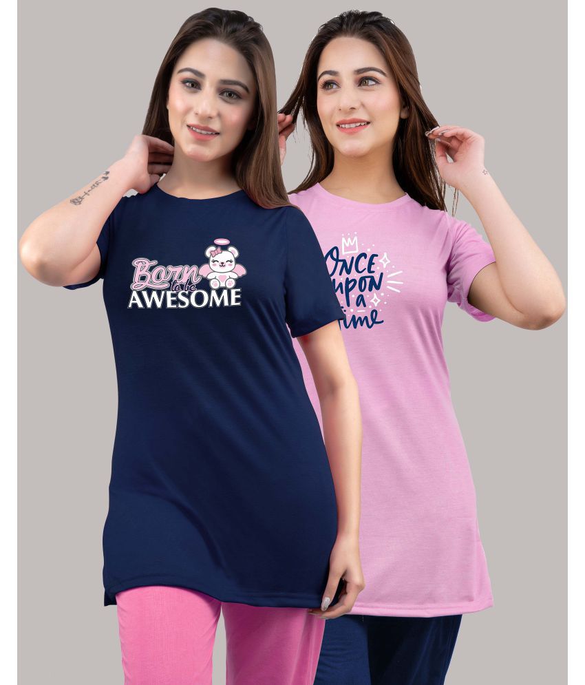     			URBE - Navy Cotton Blend Regular Fit Women's T-Shirt ( Pack of 2 )