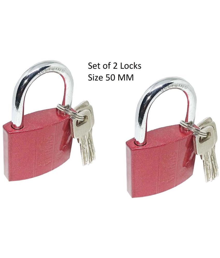     			Unikkus Super Stylish Set of 2 Pressing Lock for Home Door Room House Gates, Strong Keys Function Useful HOMEPRODUCTS4U ,Lock Size 50mm Hardened Shackle Padlock, 3 keys for each lock