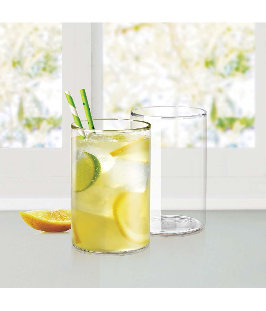 Treo By Milton Borosilicate Vector Glass Tumbler set of 6, 340ml Each, Transparent | Attractive | Microwave & Oven Safe| Light Weight | Glasses for Juices, Cold drinks, Water and Cocktails