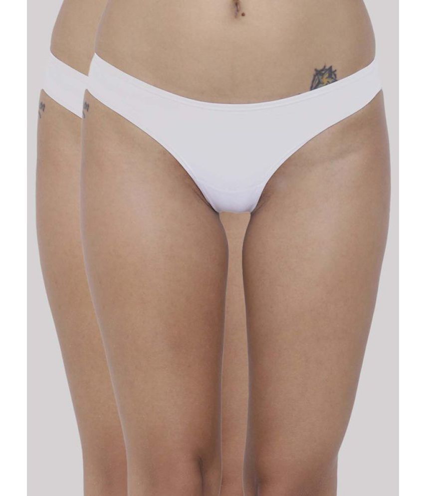     			BASIICS By La Intimo Pack of 2 Polyester Solid Women's Bikini ( White ) BCPSS010B