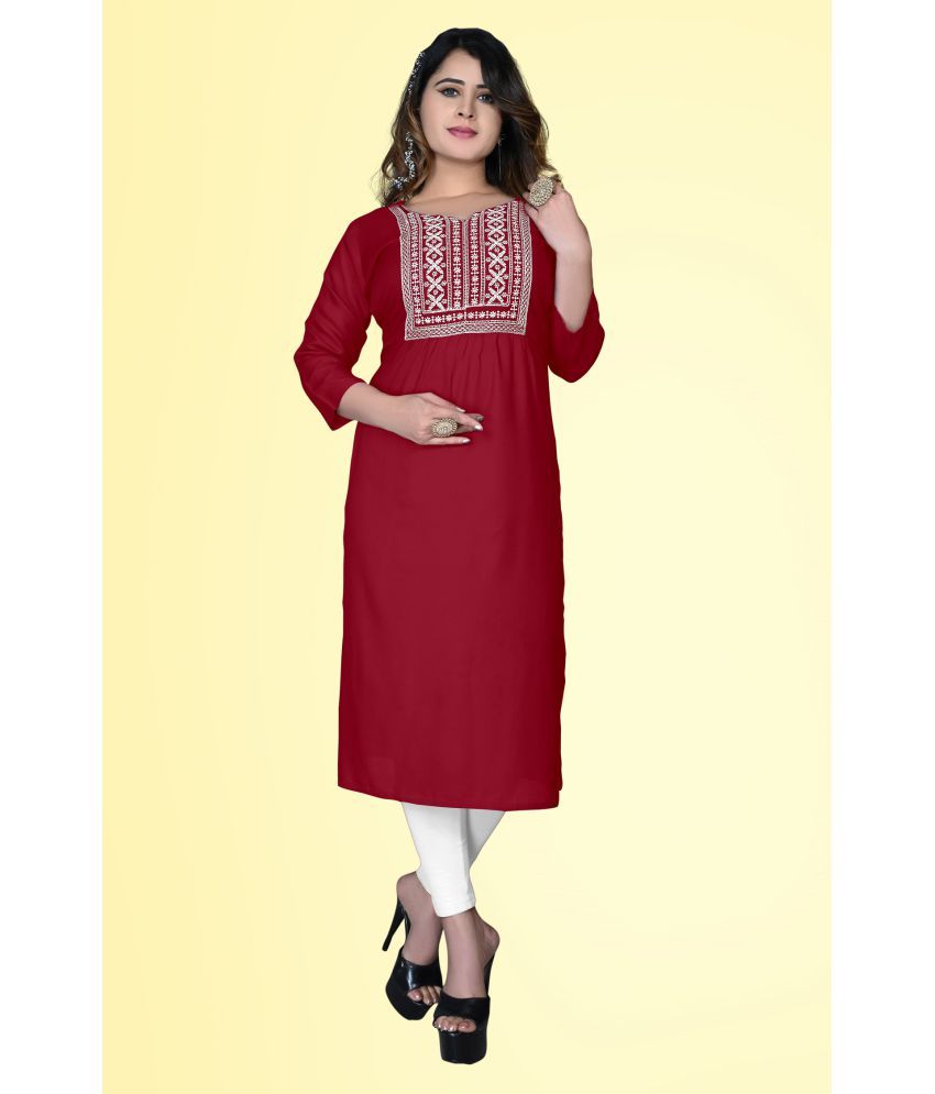     			HAYA - Maroon Rayon Women's Straight Kurti ( Pack of 1 )