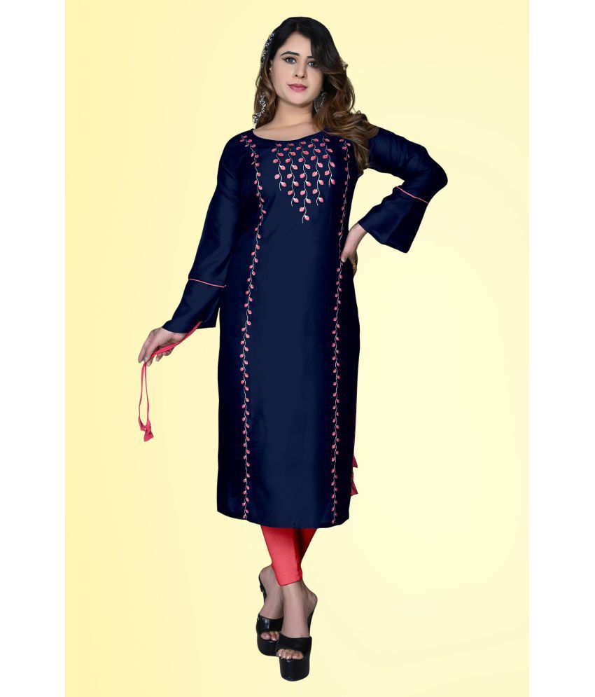     			HAYA - Navy Rayon Women's Straight Kurti ( Pack of 1 )