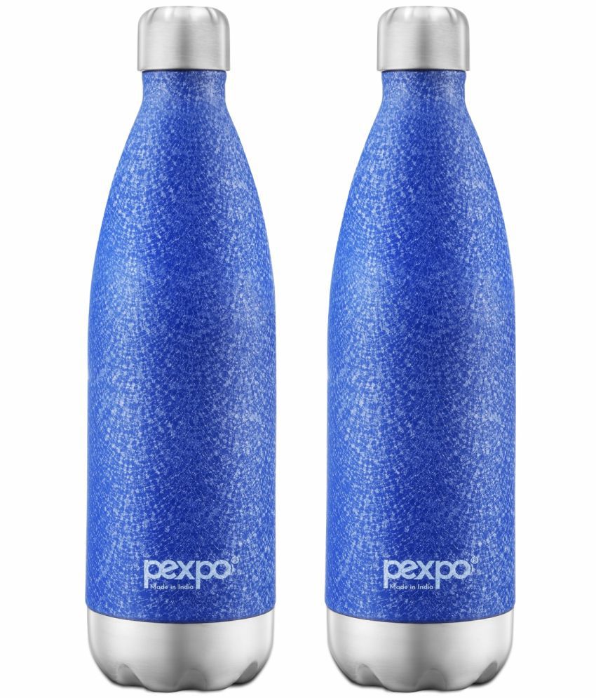     			Pexpo 750ml 24 Hrs Hot and Cold ISI Certified Flask, Electro Vacuum insulated Bottle (Pack of 2, Blue)