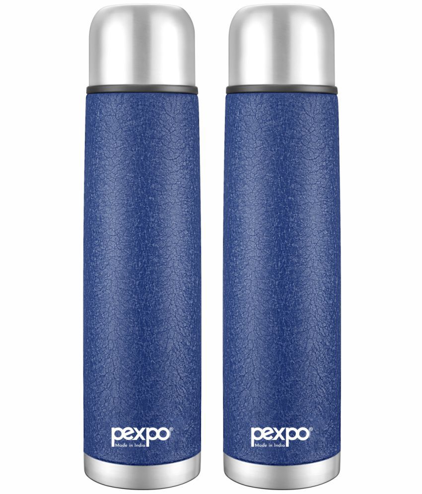     			Pexpo 750ml 24 Hrs Hot and Cold Flask with Jute-bag, Flexo Vacuum insulated Bottle (Pack of 2, Blue)
