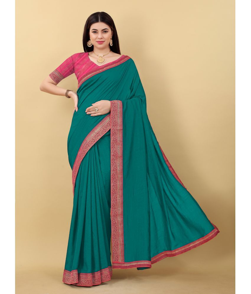     			Rekha Maniyar Silk Solid Saree With Blouse Piece - Teal ( Pack of 1 )