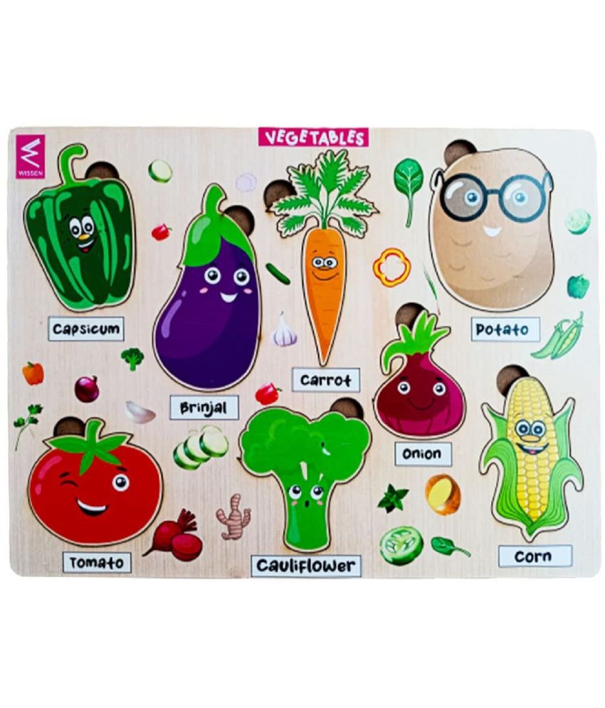     			Wissen Easy & Fun Early Learning Wooden Vegetable Cartoon Design Puzzle Board Game for kids