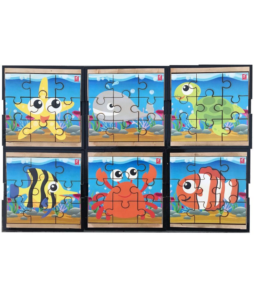     			Wissen Wooden Water Animals Puzzle-6 set of puzzle for kids 2 years 7 Above