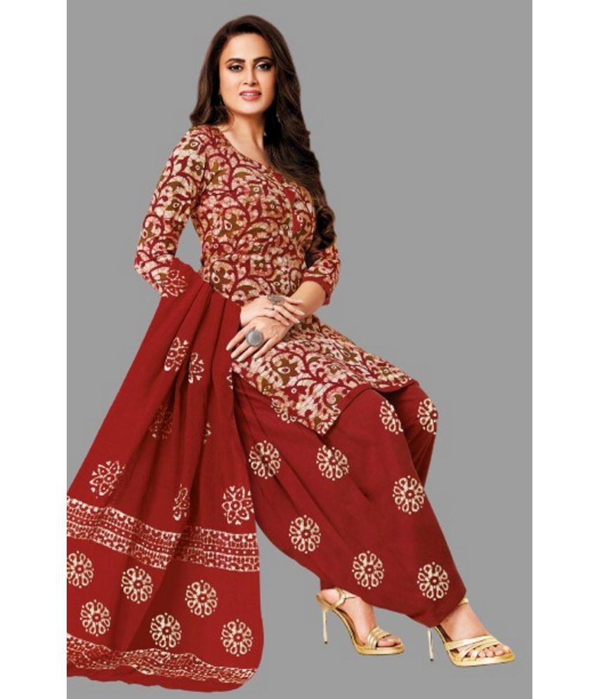     			shree jeenmata collection - Unstitched Maroon Cotton Dress Material ( Pack of 1 )