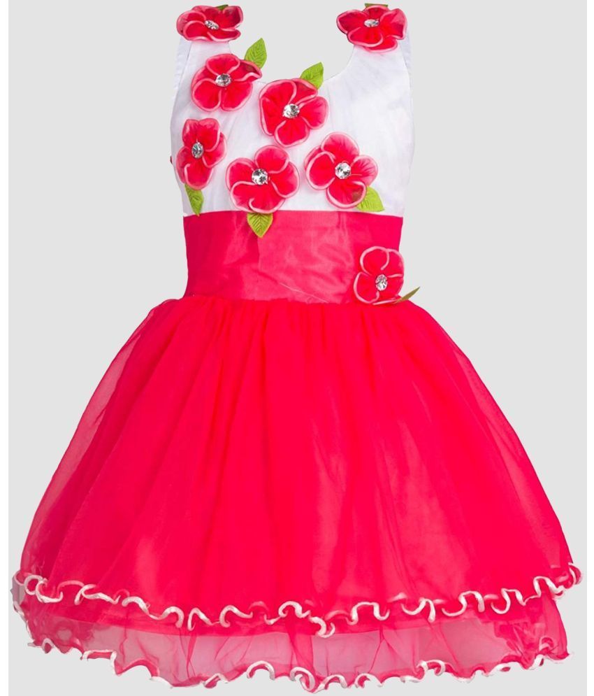     			9stiches - Pink Net Girls Frock ( Pack of 1 )