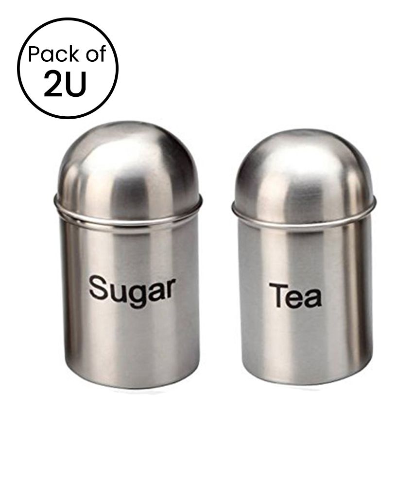     			HOMETALES Stainless Steel Dome-Shape Kitchen Container Set for Tea & Sugar, 700ml each,Silver (2U)