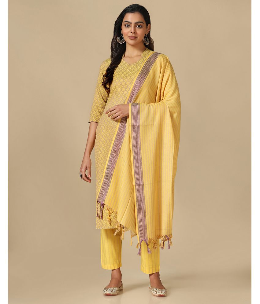     			Hritika - Yellow Straight Cotton Women's Stitched Salwar Suit ( Pack of 1 )