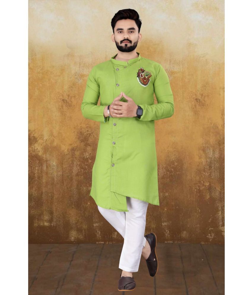     			KC Kunj Creation - Green Cotton Regular Fit Men's Kurta Pyjama Set ( Pack of 1 )