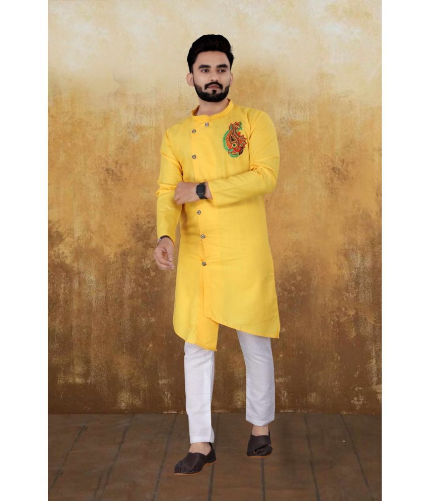     			KC Kunj Creation - Yellow Cotton Regular Fit Men's Kurta Pyjama Set ( Pack of 1 )