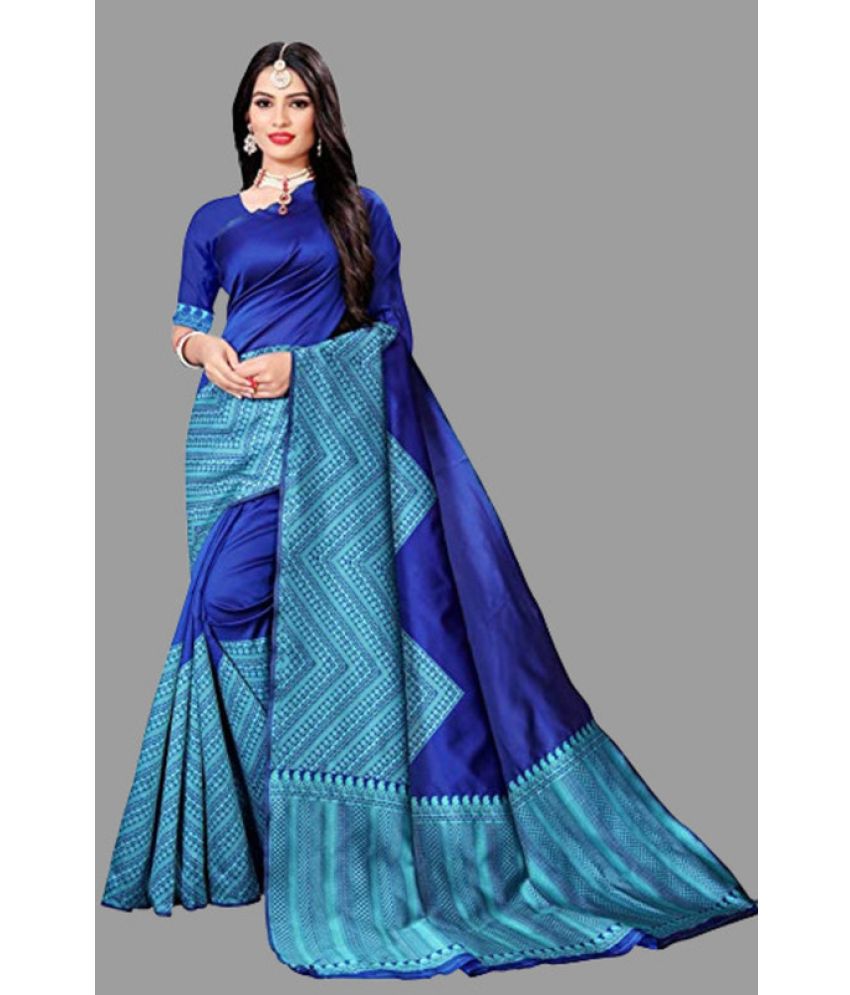     			Sanjana Silk - Blue Silk Blend Saree With Blouse Piece ( Pack of 1 )