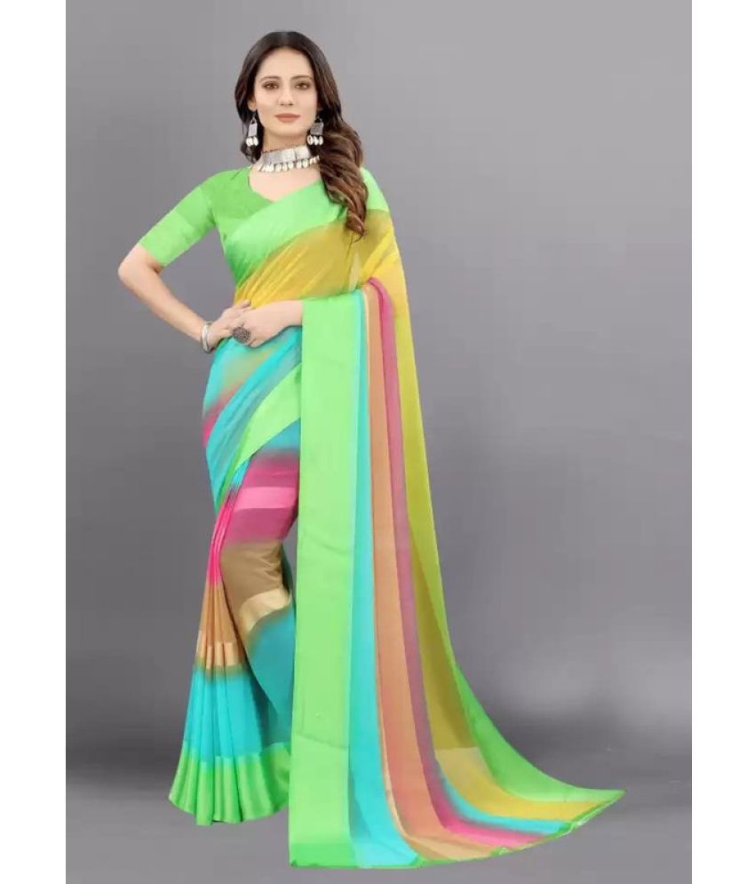     			Sitanjali Lifestyle - Green Georgette Saree With Blouse Piece ( Pack of 1 )