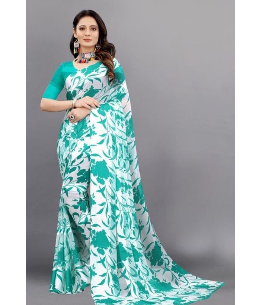     			Sitanjali Lifestyle - SkyBlue Georgette Saree With Blouse Piece ( Pack of 1 )