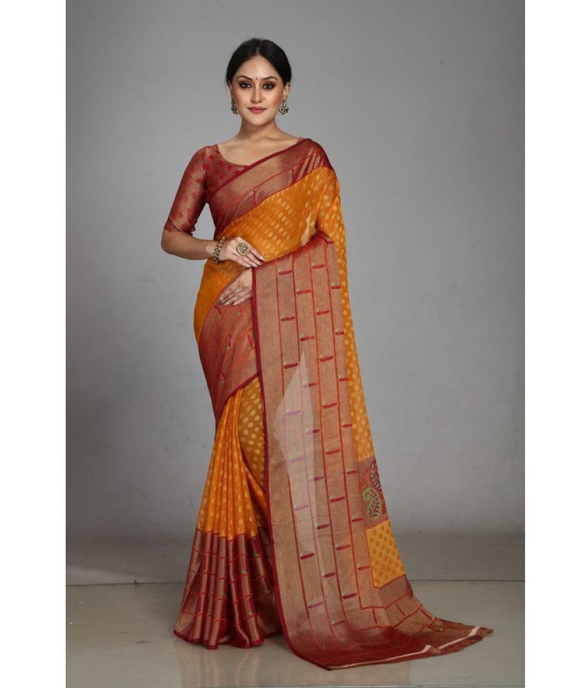     			Sitanjali Lifestyle - Yellow Brasso Saree With Blouse Piece ( Pack of 1 )