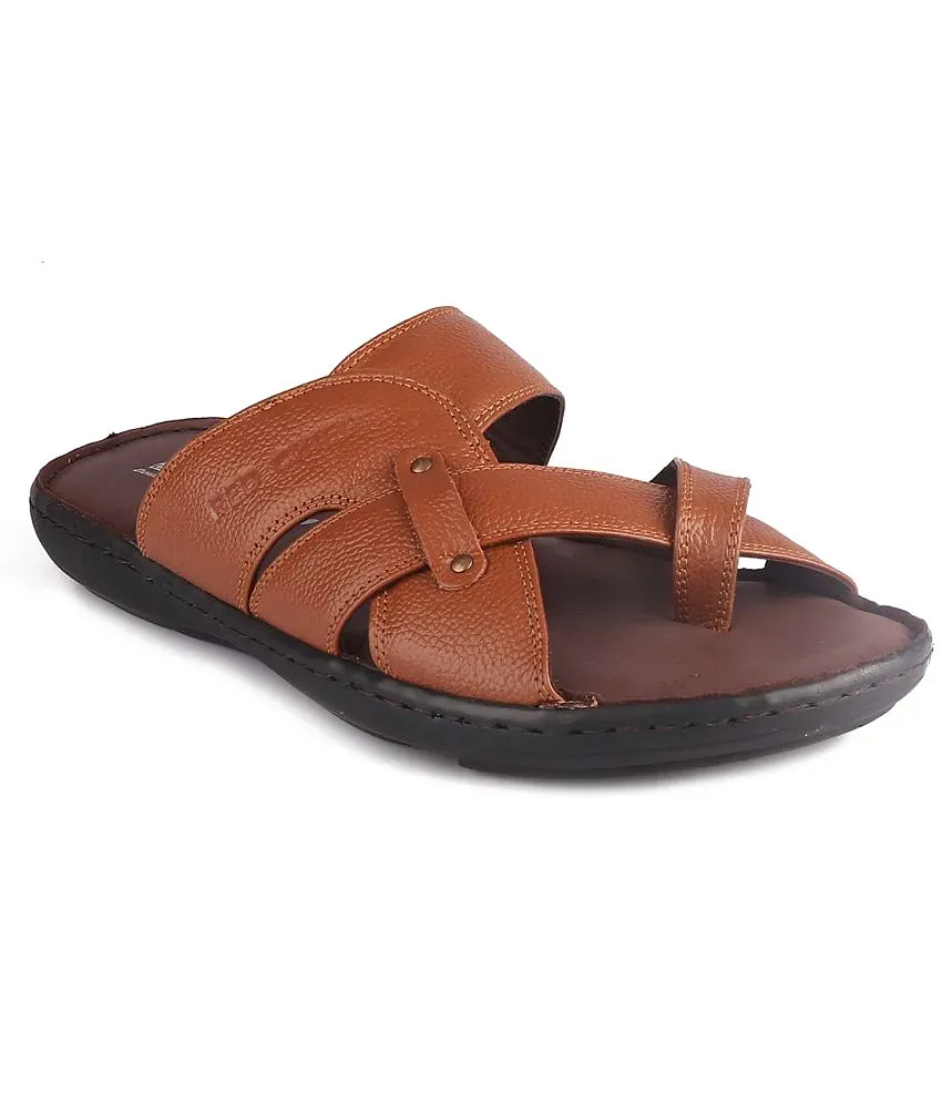 Buy Red Chief Tan Leather Casual Solid Trendy Textured Sandal For Men Online