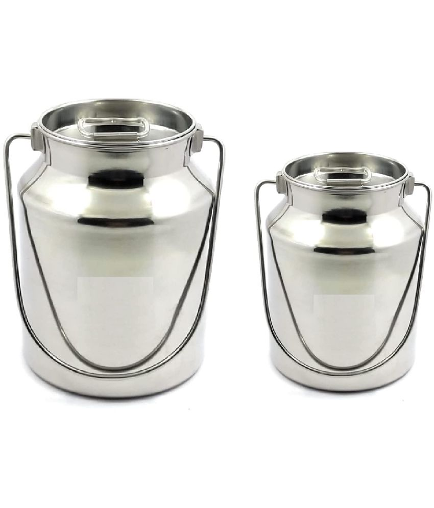     			Dynore - Milk/Oil Bharni Steel Silver Milk Container ( Set of 2 )