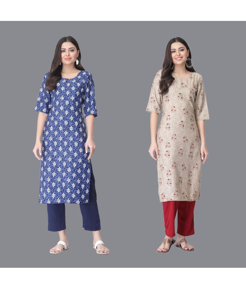     			Etnicbasket - Multicolor Crepe Women's Straight Kurti ( Pack of 2 )