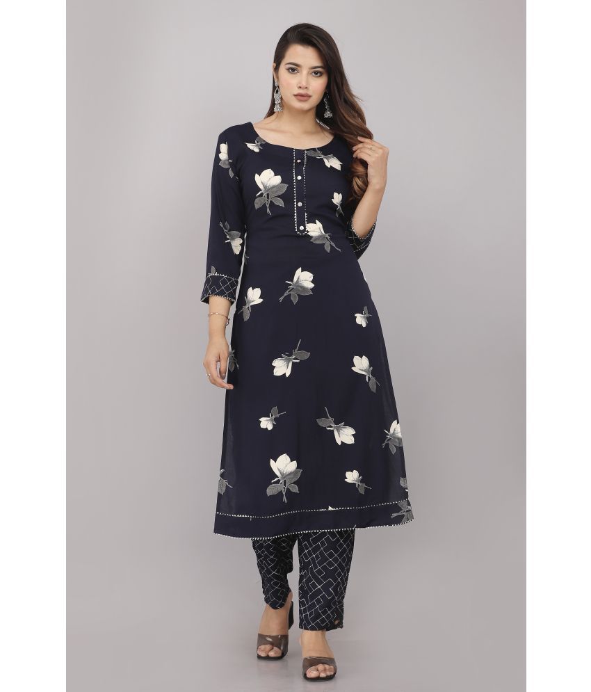     			JC4U - Navy Straight Rayon Women's Stitched Salwar Suit ( Pack of 1 )