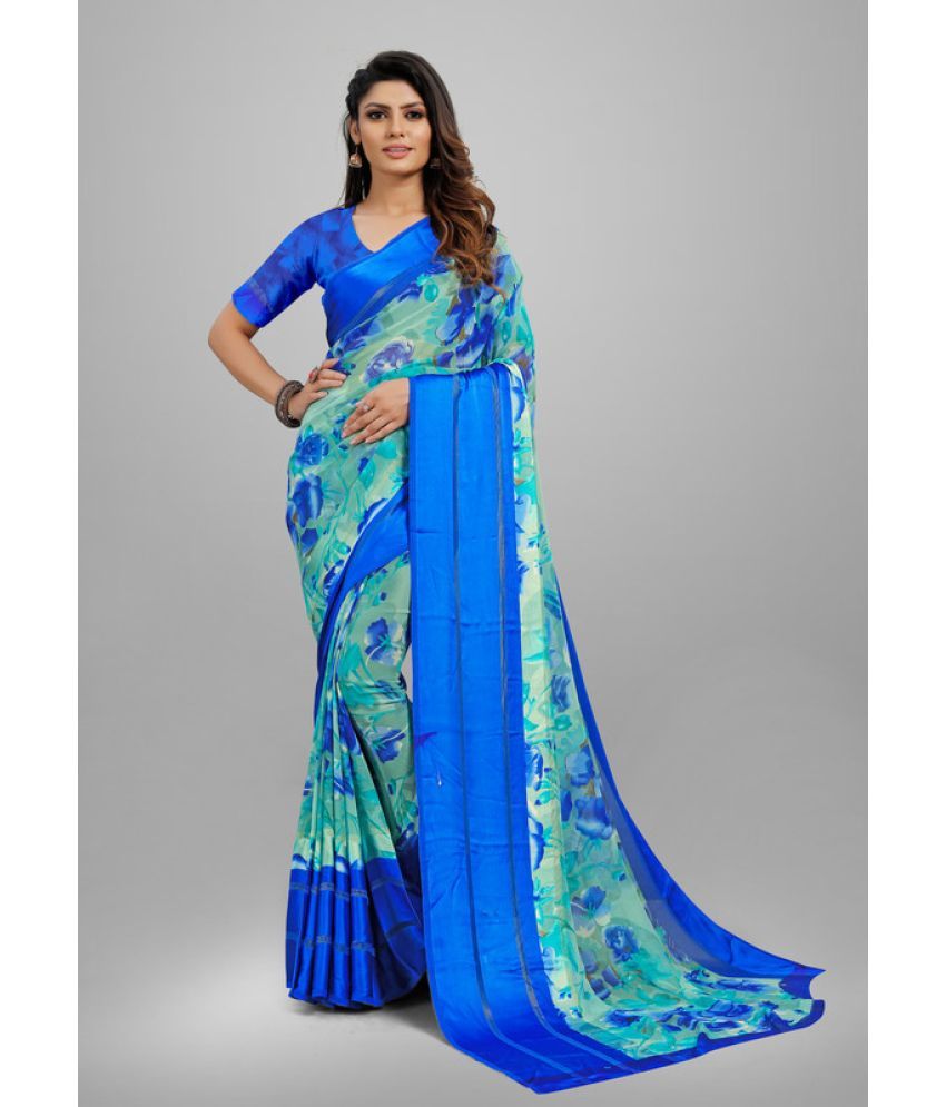     			Sanjana Silk - Blue Georgette Saree With Blouse Piece ( Pack of 1 )