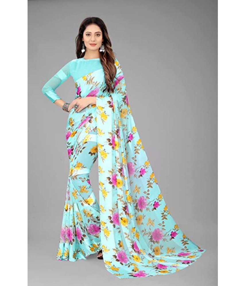     			Sanjana Silk - SkyBlue Georgette Saree With Blouse Piece ( Pack of 1 )