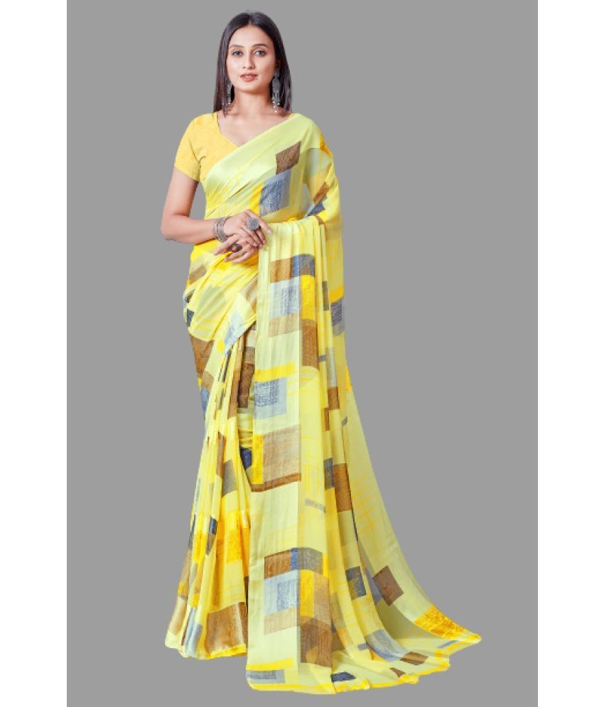     			Sanjana Silk - Yellow Georgette Saree With Blouse Piece ( Pack of 1 )