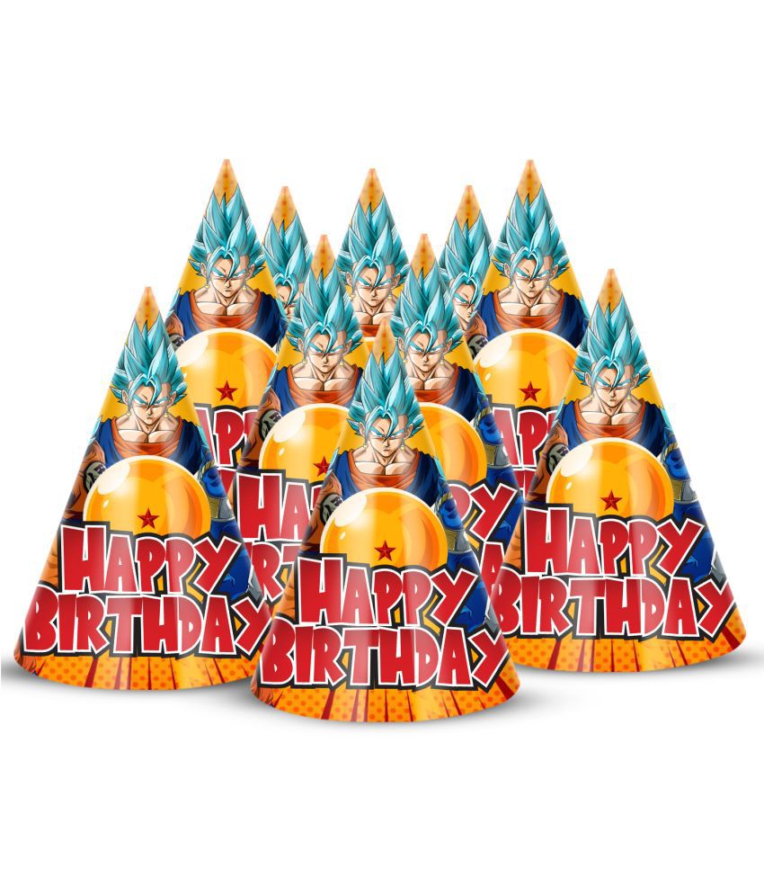     			Zyozi Dragon Ball Z Theme Birthday Party Hats, Happy Birthday Cone Party Hats for Kids Birthday Party - Dragon Ball Z theme Birthday Party Supplies and Decorations (Pack of 10)