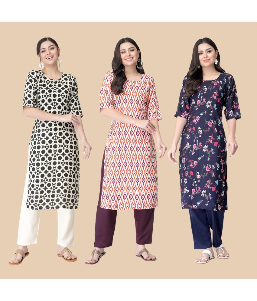     			1 Stop Fashion - Multicolor Crepe Women's Straight Kurti ( Pack of 3 )