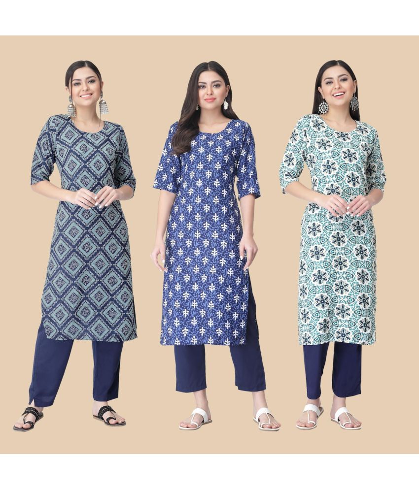     			1 Stop Fashion - Multicolor Crepe Women's Straight Kurti ( Pack of 3 )