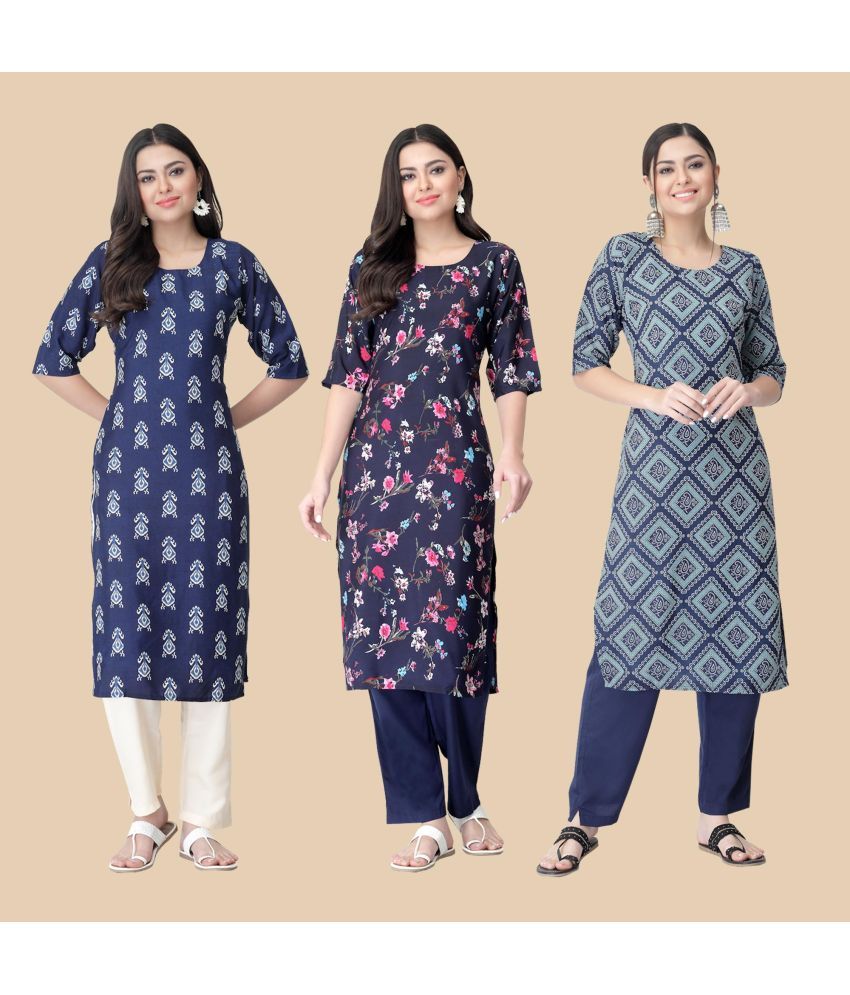     			1 Stop Fashion - Multicolor Crepe Women's Straight Kurti ( Pack of 3 )