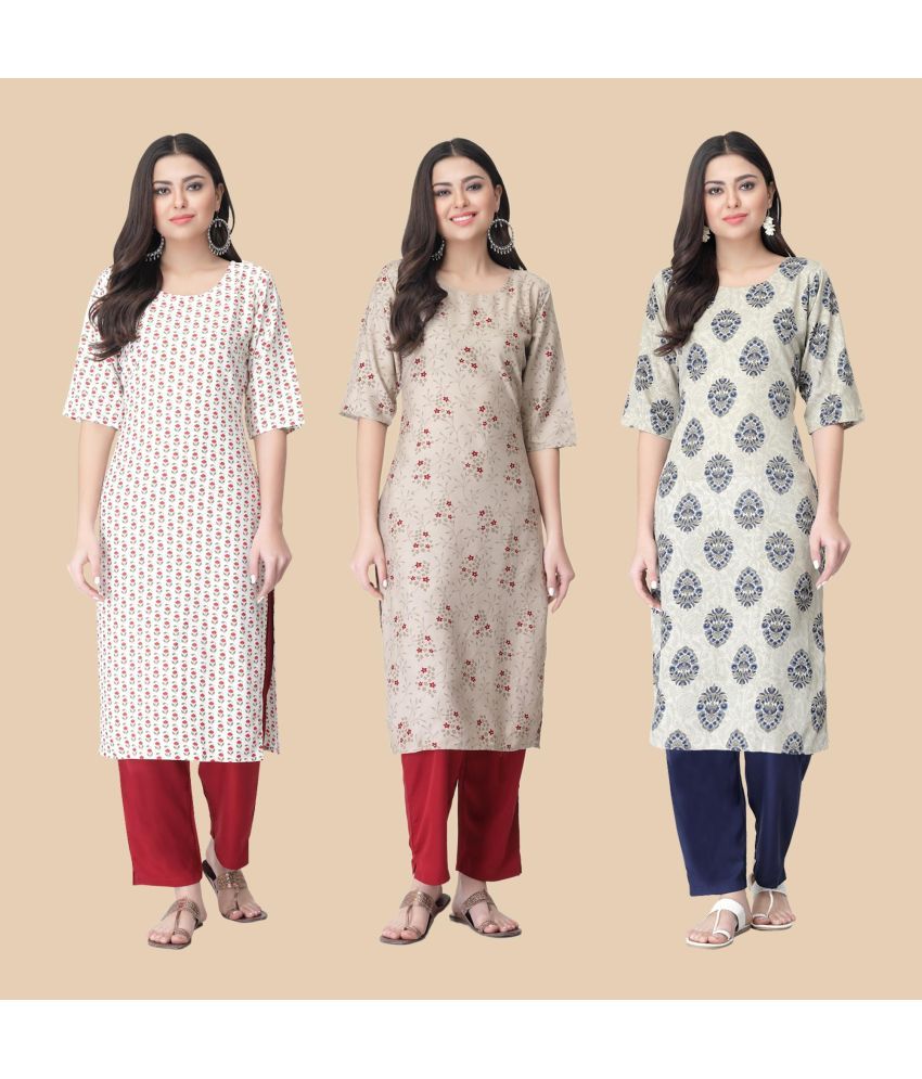     			1 Stop Fashion - Multicolor Crepe Women's Straight Kurti ( Pack of 3 )