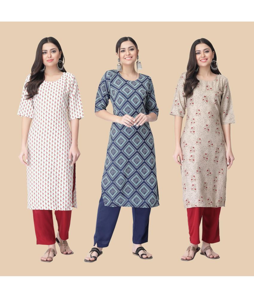     			1 Stop Fashion - Multicolor Crepe Women's Straight Kurti ( Pack of 3 )