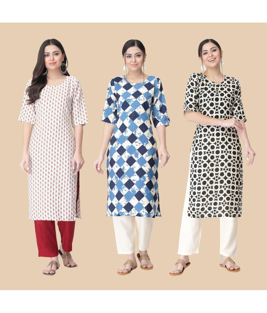     			1 Stop Fashion - Multicolor Crepe Women's Straight Kurti ( Pack of 3 )