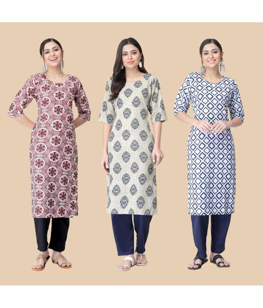     			1 Stop Fashion - Multicolor Crepe Women's Straight Kurti ( Pack of 3 )